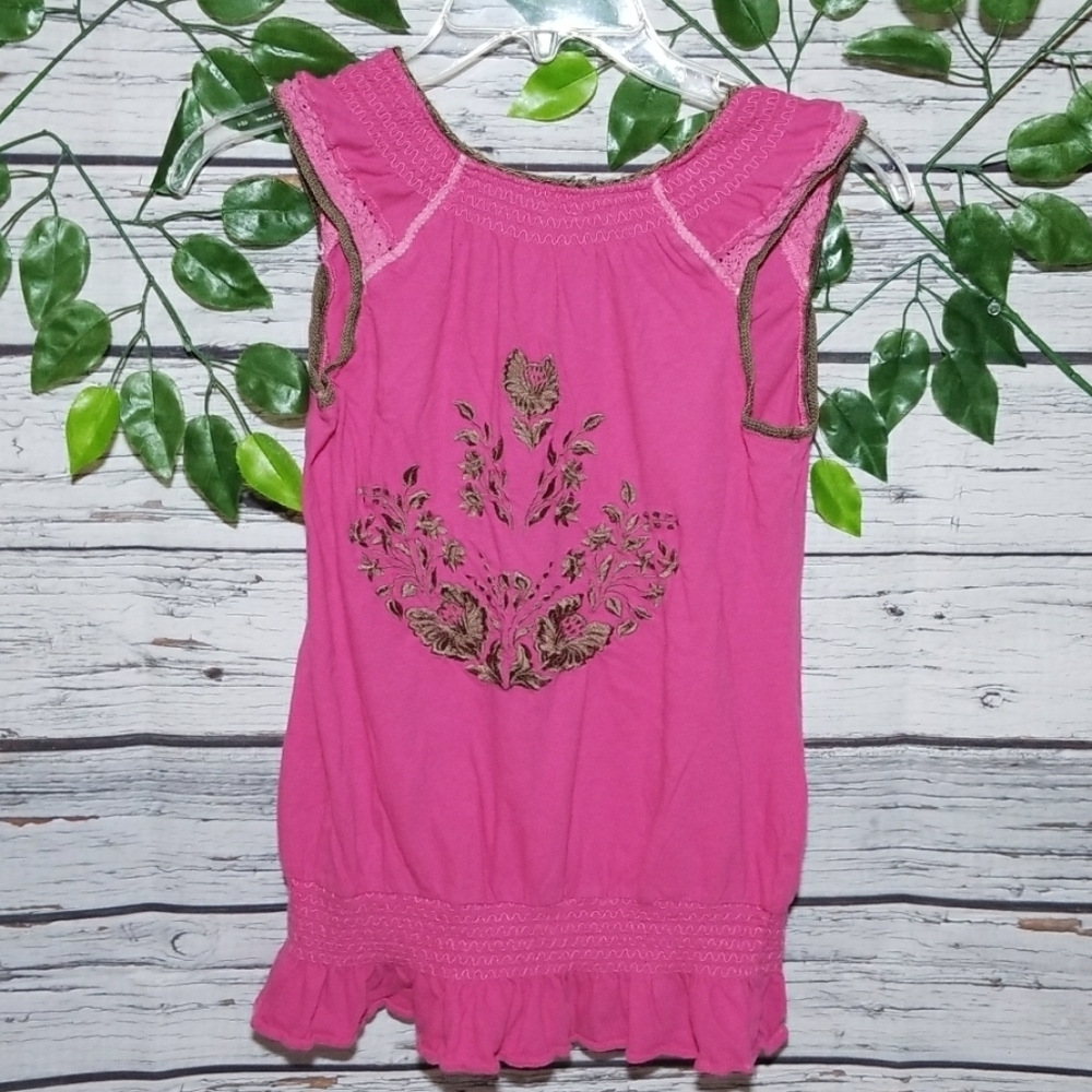 Free People ruffled elastic waist embroidered top
